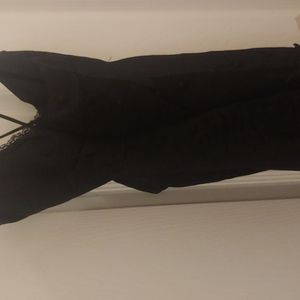 Zara Womens Cut Out Midi Dress M Black V-Neck Buttons Slit Linen  2298/177 NWT